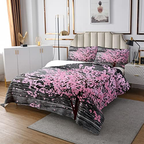 Parure de lit double en bois marron pour enfants, garçons et filles, couvre-lit de style rétro, couvre-lit à fleurs roses, couvre-lit décoratif matelassé avec 2 taies d'oreiller