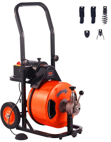 VEVOR Macchina Elettrica Sturatubi di Scarico Set Taglierino Velocità 1500 giri/min Cavo 23m x 12,7mm, Macchina Sturatubi Molla Automatica per Tubazione 1,9A Protezione IP20 4 Taglierini Sostituibili