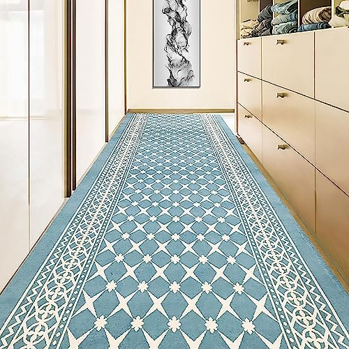 HAILM Alfombra de Pasillo 5 Metros, Alfombra de Cocina Antideslizante, Lavable Lavadora Suave Sin Arrugas, para Pasillos Cocina Lavadero Dormitorio, 2x16.4ft Azul