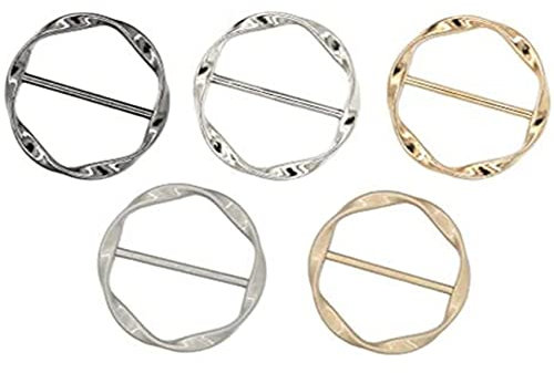 Zpoicaegn 5 StüCke Schal Ring Clip Krawatte Ring Clips für Damen Mode T Shirt Twist Knoten Clip Schnalle Kreis Kleidung Ring Verpackung Halter