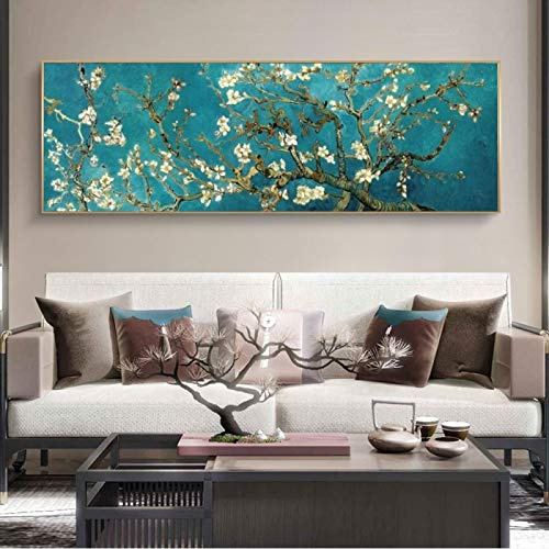 Van Gogh Mandelblüten Blumen Leinwand Druck Wandbild, Gemälde Reproduktionen weltberühmte Kunstwerke von Van Gogh Wandkunst Bild 60 x 180 cm rahmenlos