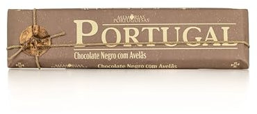 Tablette de chocolat noir aux noisettes Portugal - 300 g - Chocolat sans gluten - Tablette de chocolat, noisettes et sucre - Texture lisse et onctueuse - Produit gourmet portugaise