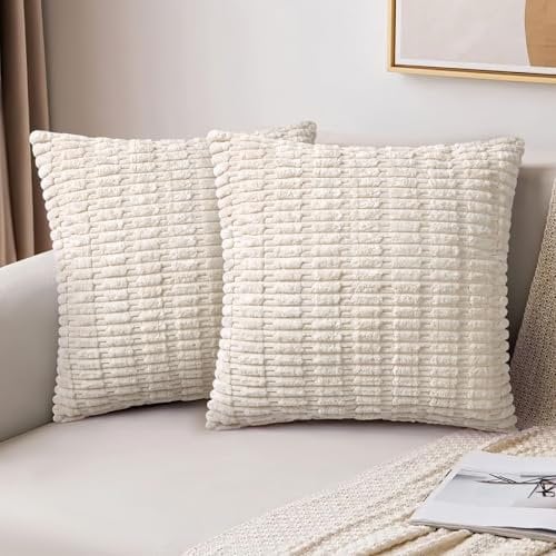 AUAUY Fundas Cojines, 2Pz Beige Funda Cojines 45X45cm, Fundas de Cojines de Pana, Fundas Cojines Sofa SúPer Suaves, Fundas de Almohada Decorativas Modernas para DecoracióN de Primavera Del Hogar, Sofá