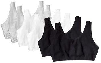 Fruit of the Loom Women's Built Up Tank Style Sports Bra 6 Pack, Black/White/Heather Grey, 48