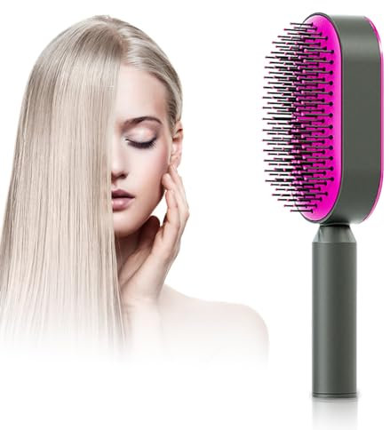 YUYTE Self Cleaning Hair Brush, Paddle Detangling Hairbrush Hair Comb for Women, Scalp Massage Rounded Comb, Great On Wet or Dry Hair (Rose Red)