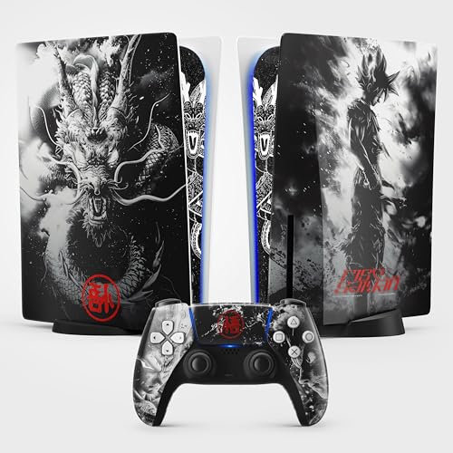 Sticker PS 5 Guerrier Dragon, Autocollant pour PS 5 Manga, Console et Manette, Edition Standard Disque, Skin Guerrier PS 5 (1 Manette)