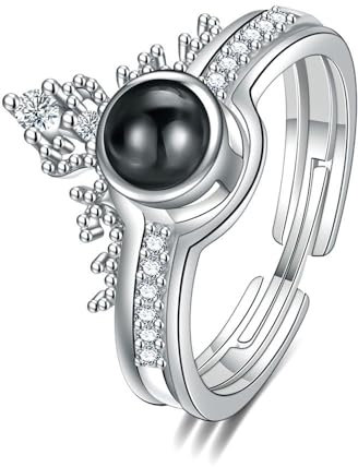 Männer Frauen Kronenring Paare Passende Ringe - Kreative Projektion Liebestext Verstellbarer Ring Ewigkeitsversprechen Offener Ring, Charme Schicker Schmuck Jubiläum Eheringe Geschenk, Ein Paar Ringe