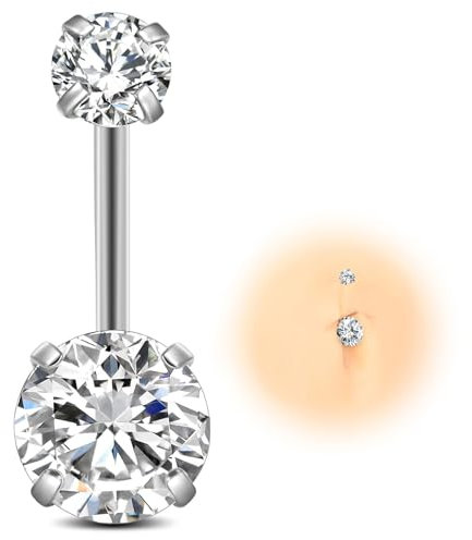 ESHIONER G23 Titan Bauchnabelpiercing Silber Bauchpiercing Stablänge Bauchnabel Piercing Belly Piercing Kurzer Stab Langer Stab Rot Rosa Blau Lila Bunt Bauchnabel Schmuck damen 14G 14MM