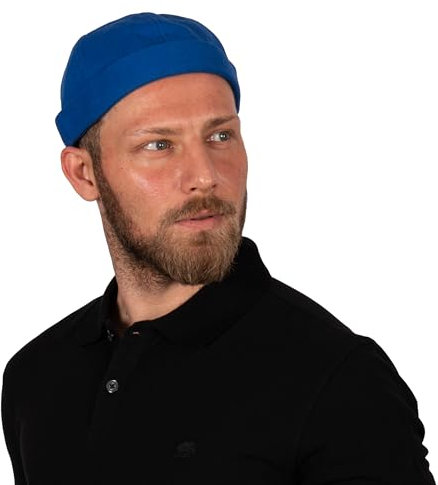 HATSQUARE - Docker Cap aus Baumwolle, Unisex, ohne Rand, Totenkopfmuster, ohne Rand, Beanie mit Umschlag für Damen und Herren - Blau