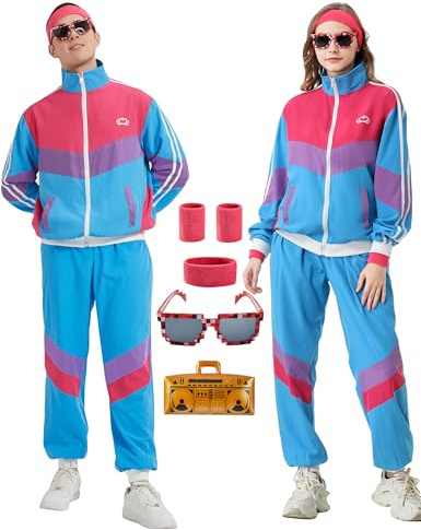 Antbutler 80er Jahre Trainingsanzug für Herren Damen Retro Windbreaker Set 80er 90er Jahre Outfit für Herren 80er Jahre Trainingsanzug für Paar 90er Jahre Shell Anzug, Blau (Azure Blue), X-Large