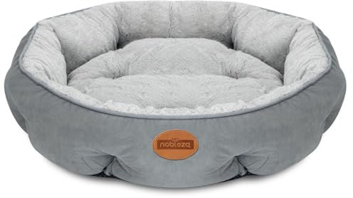Nobleza Cama para Perros Pequeños, Cama Lavable para Mascotas, Sofá Redonda de Perros y Gatos Antideslizantes y Antiestres, Felpa Suave y Mullida, Bordes Elevados, Gris, Ø70 x 18 cm