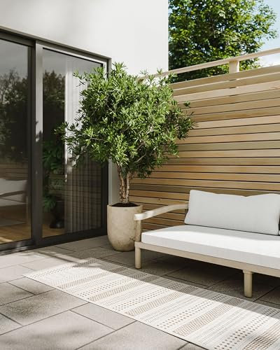 benuta Basic In- & Outdoor Teppich Kaleo - Beige 70x200 cm - Geometrische Muster - Wetterfest & UV-beständig für Balkon, Terrasse, Garten, Küchenteppich & Wohnzimmerteppich - Leicht zu Reinigen