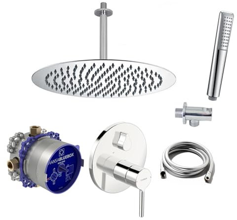 vanvilla Duschsystem mit Unterputz Duscharmatur von Hansa Vantis Einhebelmischer und vanvilla Regendusche mit Armatur, Duschkopf rund, Dusch-SET A122 poliert