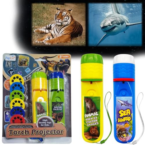 Pup Go 2-Pack Wild Animal & SeaWorld Torch and Projector with 6 Discs and 48 Images, Ideal Toys for Boys, Cool Kids Torch, Educational Science Kits for Children Age 3+
