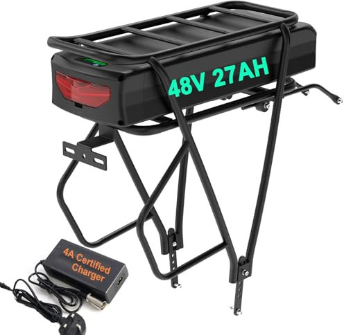 (UK Warehouse) Rack ebike battery 48V 27AH Waterproof lithium battery with Rack, charger, USB port for 48V 1500W 1000W 750W 500W Ebike conversion kit