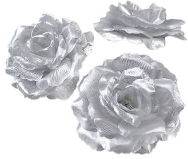 Anevous 10 Stück Künstliche Blumenköpfe, Kunstblumen Blütenköpfe Blumen Rosen Köpfe, Fake Rosen kunstblume Deko Blumen Köpfe für DIY Hochzeit Party Deko Muttertag, Zuhause Dekoration,Silber