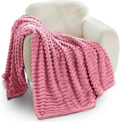 GC GAVNO CAVAILIA Ribbed Blanket Throw | Fluffy Fleece Throws For Sofas, Bed, Settee, Couch | Comfortable Extra Large Blankets & Throws | King Size 200x240 Cm | Berry
