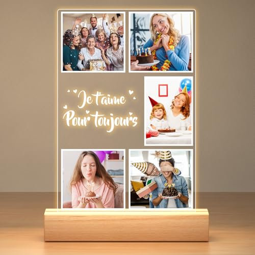 Bulaient Cadre Photo Personnalisé, Cadre Personnalisé avec Veilleuse, Cadre Personnalisé Photo, Cadeau Anniversaire Femme, Cadeau Personnalisé pour Femme, Homme, Couple, Maman, Papa, Famille, Amis
