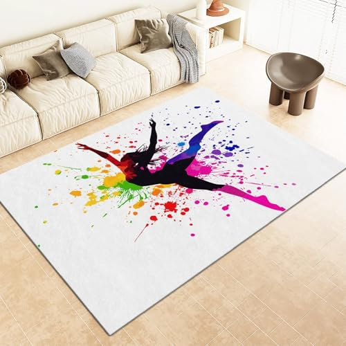 Srigzcaly Teppich rutschfeste für Wohnzimmer Esszimmer, Kritzeleien Tanzsilhouetten Dekor Teppich für Eingangsmatte Kinderzimmer - Weiß Kurzflor Flanell Teppiche Pflegeleicht Waschbare 60x90cm