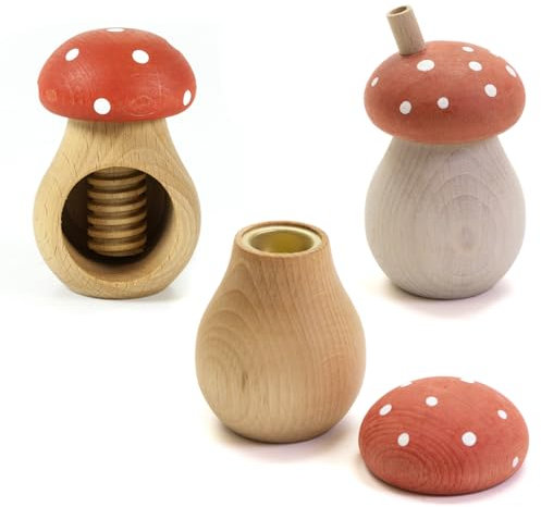 Holzfee Nussknacker Pilz Holz Fliegenpilz Set 3-teilig Nussknackerpilz Räucherpilz Kerzenpilz Herbst Deko Weihnachten Geschenk