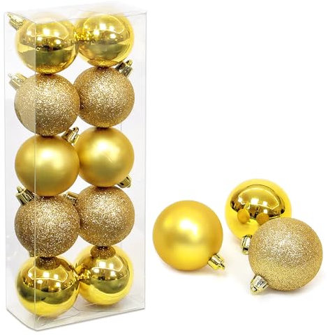 Xcdhemde 10tlg Weihnachtskugeln Ø 5CM, Gold Christbaumkugeln, aus Bruchsicher Mehrweg Kunststoff, Weihnachtsdeko mit Kugeln & Aufhängeband, Weihnachtsbaumkugeln für Drinnen & Draußen