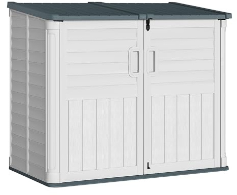 Greesum Outdoor Trash Can Storage Shed, 34 Cu.ft Horizontal Outdoor Storage Cabinet, Waterproof for Garden, Pool Storage, Garbage Cans, Beige