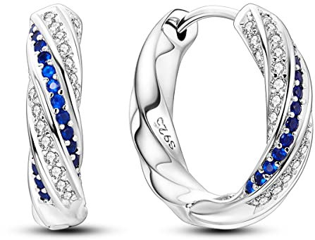 CYMYSS Ohrringe Silber 925 Creolen Silber 925 Silber Ohrringe Damen 925 Kleine Creolen Silber 925 Sterling Silber Ohrringe Hoop Earrings Earrings For Women (Rotierend blau-weiß)