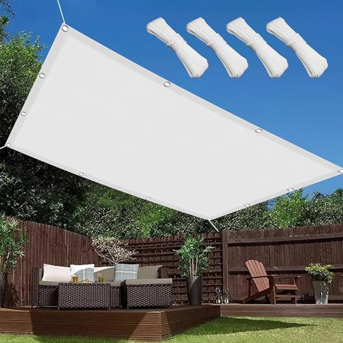 Sonnenschirm Segel 1 x 1.5 m Wasserabweisend Sonnensegel Sunprotect Professional Sonnensegel mit Ösen Und Befestigungsseile für Balkon Garten, Weiß