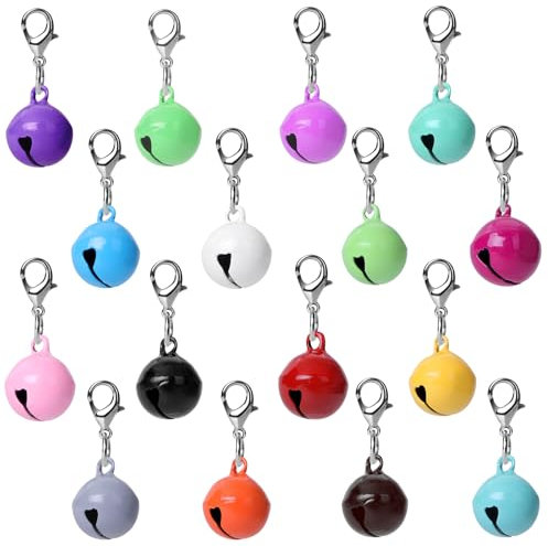 HJZHII 16 Stück Haustier Glocken für Hund Katze, Jingle Bell Charm aus Metall Anti-Lost Training Haustier Anhänger Zubehör mit Schlüsselanhänger aus Edelstahl für Haustiere
