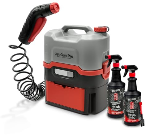 Errecom BIO Cleaning Kit for Bikes: JET GUN PRO+Portable High Pressure Cleaner with 8 L Water Tank,BKR 1105 BIO Bike Cleaner 1L Spray Bottle,BKR 2101 BIO Chain Degreaser 1L Spray Bottle