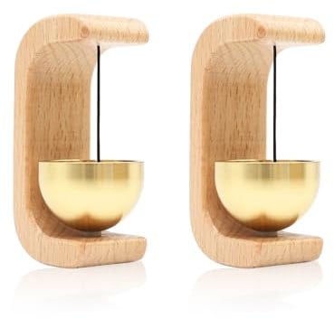 Doorbell Chime 2-Pack, Magnetic Wooden Door Chime for Door Opening, Soft Brass Bell for Metal or Non-Metal Doors, Home, Shop, Classroom, Pet Door