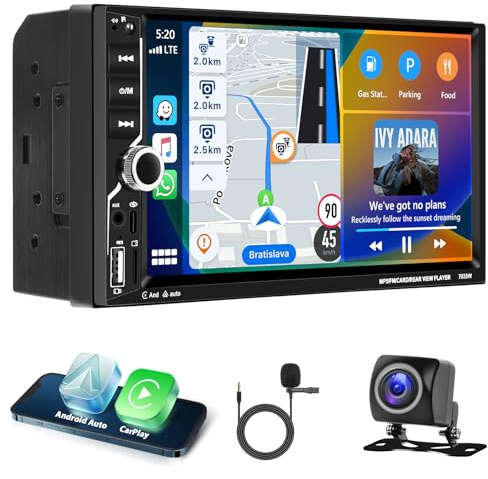 Motorsi 2 Din Carplay Autoradio, 7 HD Touchscreen Wireless Android Auto Car Stereo MP5 Player, Unterstützung Bluetooth/MirrorLink/FM/USB2.0/AUX/Laden/Fernbedienung+Rückfahrkamera