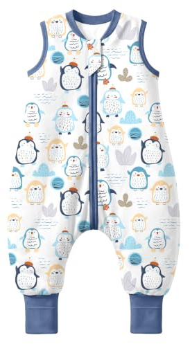 MIKAFEN Baby Schlafsack mit Füßen 2,5 Tog, Größe 80, Höhe 85–95 cm | 100% Baumwolle ärmelloser Kinder winterschlafsack,2-Wege-Reißverschluss, für Frühling, Herbst und Winter nutzbar,Blauer