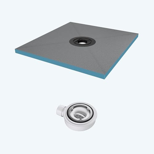 doporro Duschelement 90x100x4cm Beton Grau mit Ablaufgarnitur Duschboard | Duschboard befliesbar mit Gefälle in Zuschneidbar waagerechter Ablauf bodeneben und barrierefrei einbaubar XPS