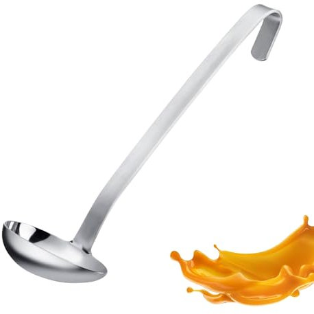 Westmark Soßenlöffel Pro – Praktische Edelstahl Soßenkelle – Suppenkelle mit Ausgießer & Aufhängehaken – Servierlöffel – Silber, 27 cm