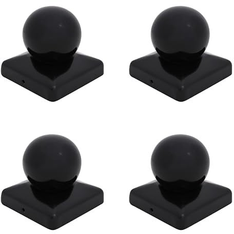 Square Metal Black Fence Gate Post Cap With Ball Flange 100mm x 100mm 4