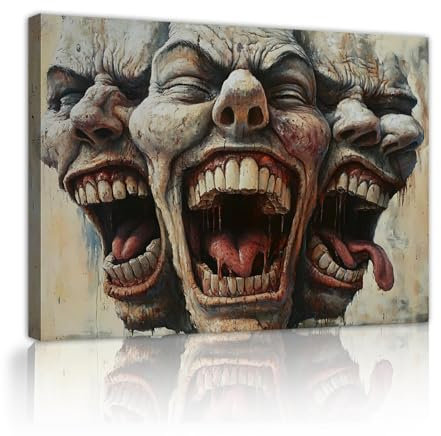 CHERHERART Big Mouth Monster Leinwand Wandkunst Bild beängstigend Halloween Geist Leinwand Poster Drucke für Wohnen Büro Esszimmer Bar Kneipe Wohnkultur 70x90cm Innenrahmen