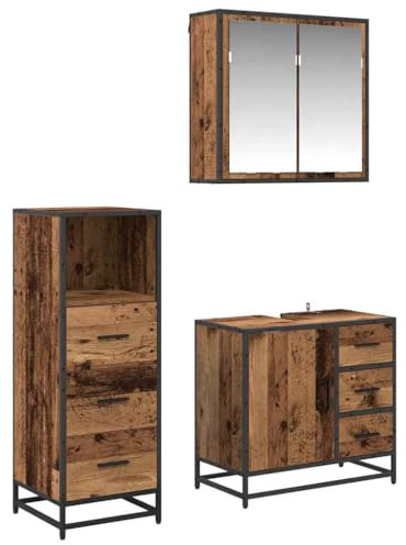 vidaXL Bathroom Furniture Set 3 pcs Old wood 35 x 37.5 x 100 cm, Ample Storage, Industrial Bathroom Set with Rectangular Design, Modern Organization and Functional Furniture, Matte Finish