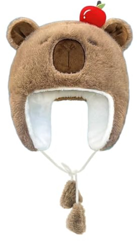 FOSDICK Bonnet Russe, Chapka d'hiver Bonnets de Trappeur Femme, Ushanka Peluche Capybara Bonnet Cache Oreille Femme, Mignon Chapeau de Trappeur, Casquette Hiver avec Protège-Oreilles pour Temps Froid