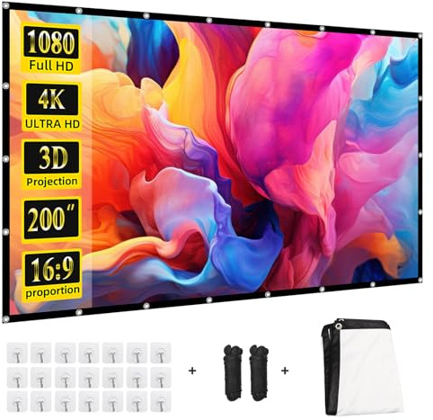 Pantalla de proyector de 200 pulgadas, pantalla de proyección de película grande portátil 16:9 HD para interiores y exteriores, pantalla de proyección trasera de doble cara para el hogar, fiesta