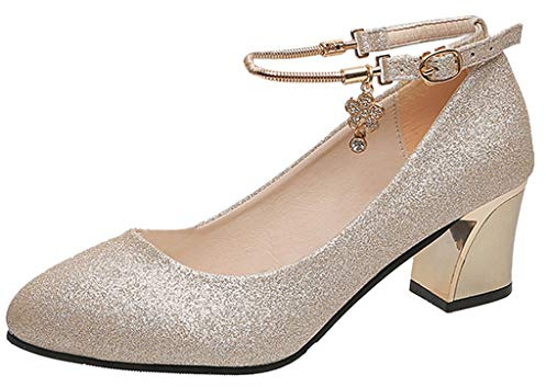 Pumps Women's Wide Feet Shoes Chunky Bridal Shoes Party Elegant Costume Shoes Elegant Gothic High Heel Dirndl Low Shoes High Heels Ballerina Wedge Pumps, 01 Gold, 6 UK
