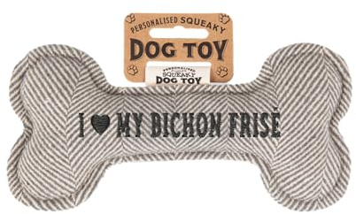 History & Heraldry Personalisiertes Quietschendes Hundespielzeug, Knochen Form, mit ` Bichon Frisé' Aufschrift, Stoffspielzeug für Hunde