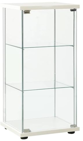 KTHLBRH Tempered Glass Storage Cabinet with Large Shelves for Organizing DVDs Books and Multimedia Appliances White 4-Piece Set