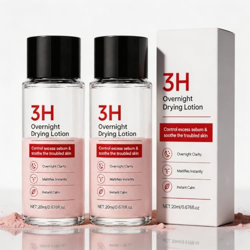 3H Drying Lotion with Calamine, Centella & Tea Tree, Overnight Spot Treatment for Troubled & Oily-Prone Skin, Night Essential Routine, Healthy-Looking Clarity, 20ml (2Pack)