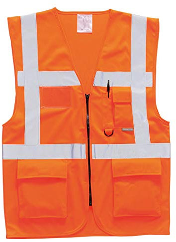 Portwest S476 Hi Vis Executive Safety Vest - Lightweight Reflective High Viz Outdoor Waistcoat Safety Security Workwear, Orange, XXL