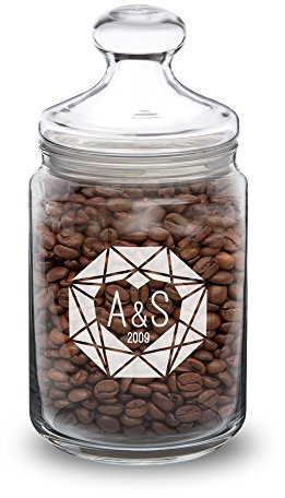 Casa Vivente Bonbonglas mit Gravur Personalisiert mit Initialen und Jahreszahl, Motiv Herz Diamant, Bonboniere aus Glas mit Deckel, Vorratsglas für Süßigkeiten, Kaffee und Müsli, Geschenk-Idee