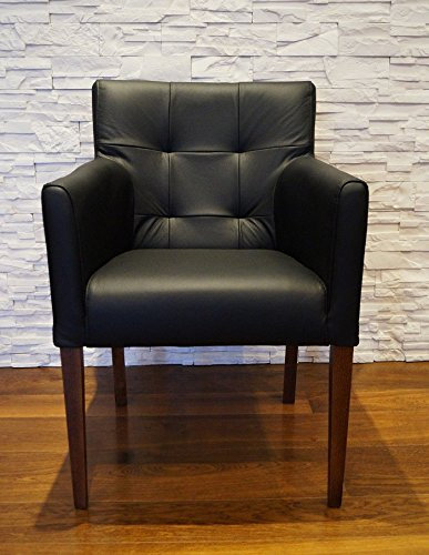 Quattro Meble Breite Schwarz Echtleder Esszimmerstühle Massivholz Stühle Kross Arm Pik Lederstühle Sessel mit Armlehnen Echt Leder Esszimmer Stuhl
