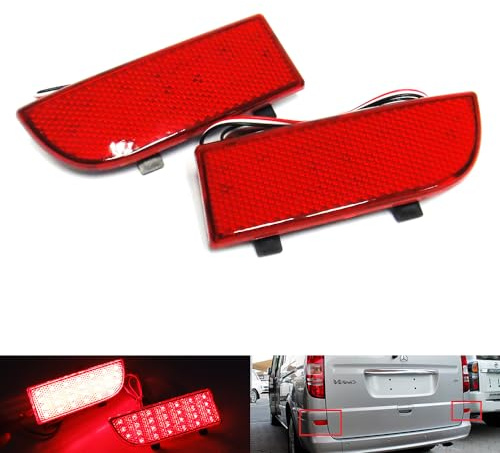 2x Red Lens Rear Bumper Reflector LED Fog Tail Stop Brake Light For 2003-2014 MB Viano Vito W639
