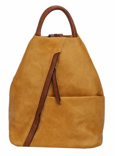 OBC Damen Rucksack Tasche Schultertasche Leder Optik Daypack Backpack Handtasche Tagesrucksack Cityrucksack Gelb