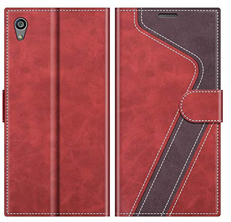 MOBESV Hülle für Sony Xperia Z5 Handyhülle, Lederhülle mit Kartenfach, Klapphülle mit Ständer, Flip Case Handytasche Schutzhülle, Modisch Rot